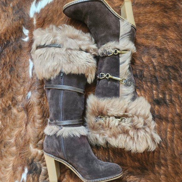 Suede and Mohair Coach Boots - Picture 1 of 3